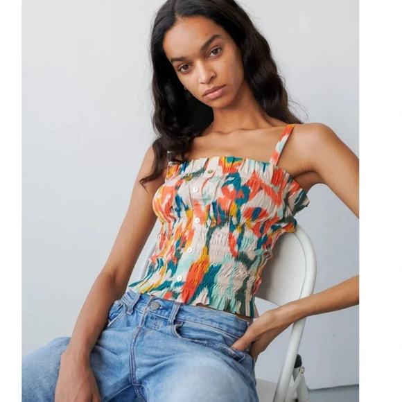 Chufy Tank Blouse Ruched Smocked Crop S Jimmy Tara Red - Picture 2 of 11